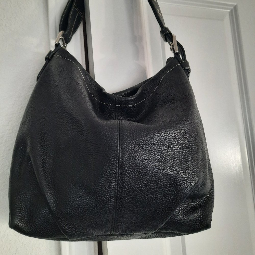 Coach Duffle F15064 Pebbled Black Leather Shoulder Bag